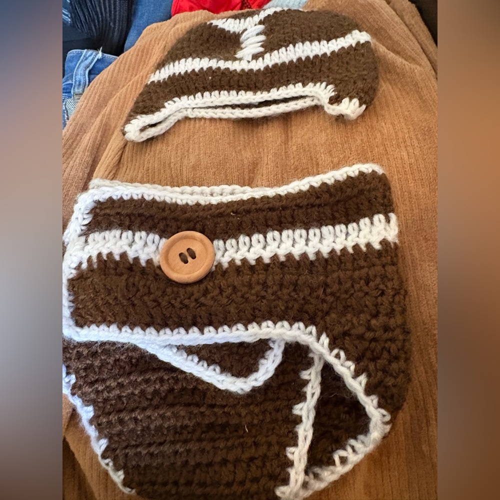 Newborn photography football crochet outfit
